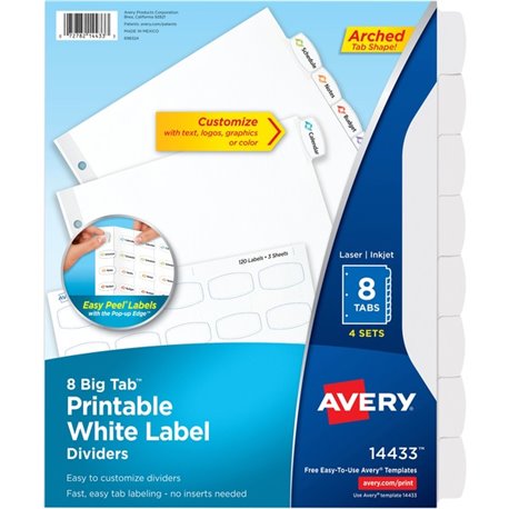 Avery Big Tab Printable Label Dividers, Easy Peel Labels, 8 Tabs - 32 x Divider(s) - 8 - 8 Tab(s)/Set - 8.5" Divider Width x 11"