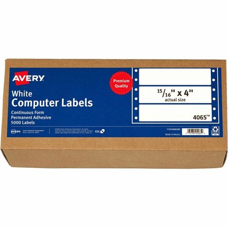 Avery Continuous Form Computer Labels, Permanent Adhesive, 4" x 15/16" , 5,000 Labels - 15/16" Height x 4" Width - Permanent Adh