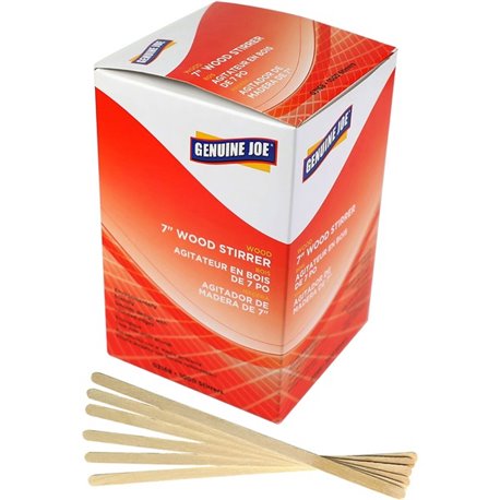 Genuine Joe Wooden Stirrers - 7" Length - Wood - 1000 / Box - Woodgrain