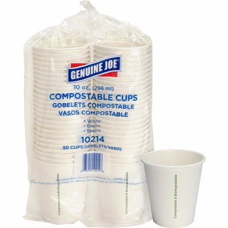 Genuine Joe 10 oz Eco-friendly Paper Cups - 50 / Pack - White - Paper - Coffee, Tea, Hot Chocolate