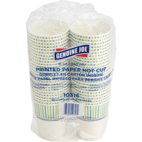 Genuine Joe 8 oz Hot Beverage Cups - 50 / Pack - Assorted - Paper - Hot Chocolate, Cappuccino, Tea, Coffee, Beverage