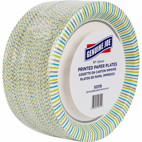 Genuine Joe 10" Printed Paper Plates - Disposable - 10" Diameter - Multi - 125 / Pack