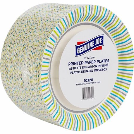 Genuine Joe 9" Printed Paper Plates - Disposable - 9" Diameter - Assorted - 125 / Pack