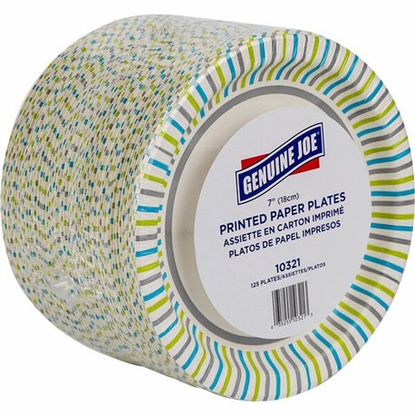 Genuine Joe 7" Printed Paper Plates - Disposable - 7" Diameter - Assorted - 125 / Pack