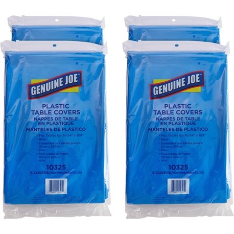 Genuine Joe Plastic Rectangular Table Covers - 108" Length x 54" Width - Plastic - Blue - 24 / Carton