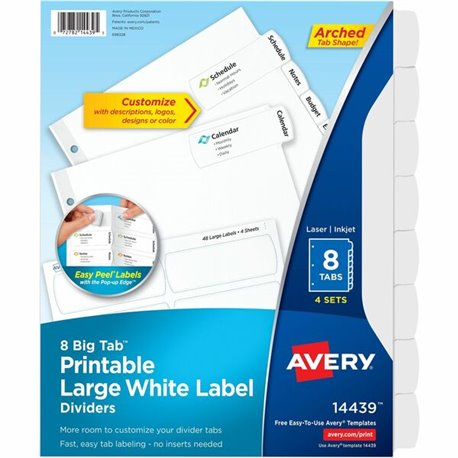 Avery Big Tab Tab Divider - 32 x Divider(s) - 8 - 8 Tab(s)/Set - 8.5" Divider Width x 11" Divider Length - 3 Hole Punched - Whit