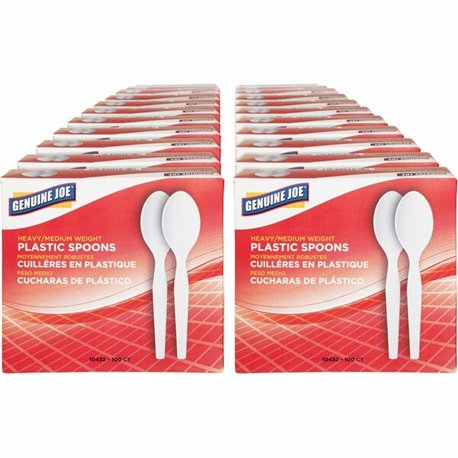 Genuine Joe Heavyweight Disposable Spoons - 100 / Box - 40/Carton - Disposable - White