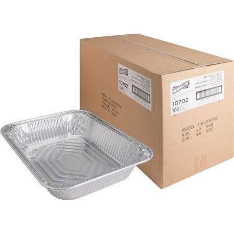 Genuine Joe Half-size Disposable Aluminum Pan - Cooking, Serving - Disposable - 0.5" Diameter - Silver - Aluminum Body - 100 / C