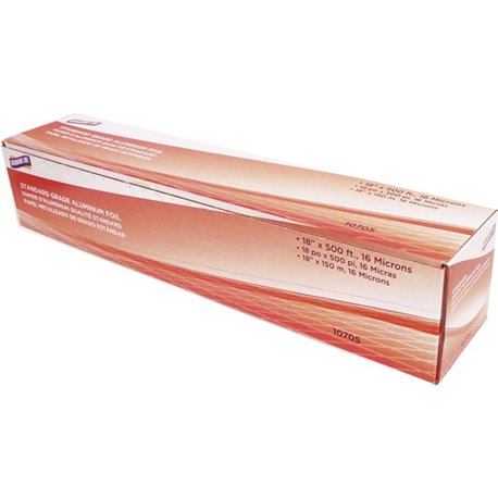 Genuine Joe Standard Grade Aluminum Foil - 18" Width x 500 ft Length - Pliable, Disposable - Aluminum Foil - Silver - 1Each