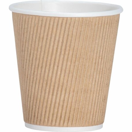 Genuine Joe 10 oz Rippled Hot Cups - 25.0 / Pack - 5 / Bundle - Brown - Hot Drink, Beverage