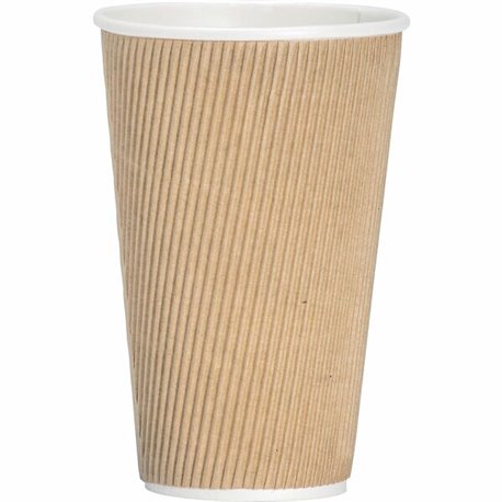 Genuine Joe 16 oz Rippled Hot Cups - 25 / Pack - Brown - Beverage, Hot Drink