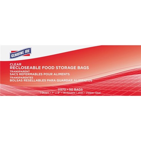 Genuine Joe Food Storage Bags - 1 quart Capacity - 7" Width x 8" Length - 1.75 mil (44 Micron) Thickness - Clear - 50/Box - Food