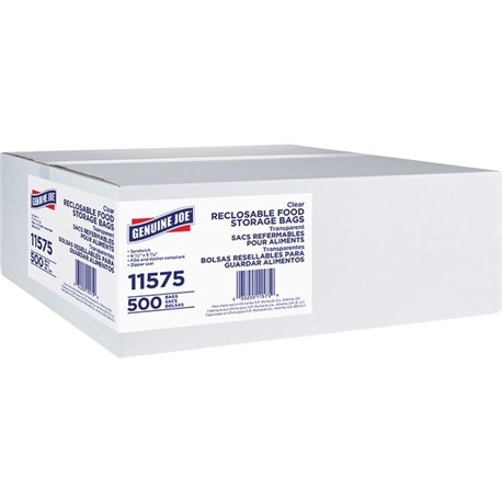 Genuine Joe Food Storage Bags - 6.50" Width x 5.88" Length - 1.15 mil (29 Micron) Thickness - Zipper Closure - Clear - 12/Carton