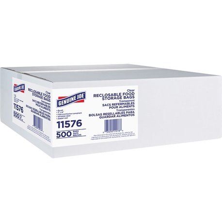 Genuine Joe Food Storage Bags - 7" Width x 8" Length - 1.75 mil (44 Micron) Thickness - Zipper Closure - Clear - 500/Box - Food,