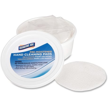 Genuine Joe Pre-moistened Hand Cleaning Pads - 3" Roll Diameter - White - 50 Per Pack - 1 Each