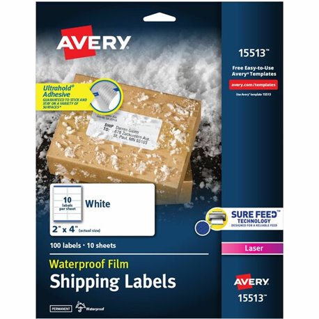 Avery 2" x 4" Labels, Ultrahold, 100 Labels (15513) - Waterproof - 4" Height x 2" Width - Permanent Adhesive - Rectangle - Laser