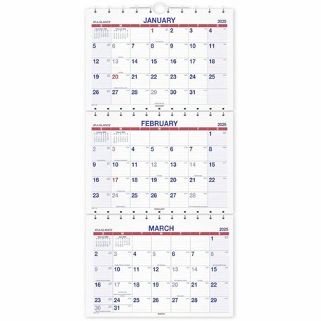 At-A-Glance Move-A-Page 3-Month Wall Calendar - Large Size - Julian Dates - Monthly - 14 Month - December 2024 - February 2026 -