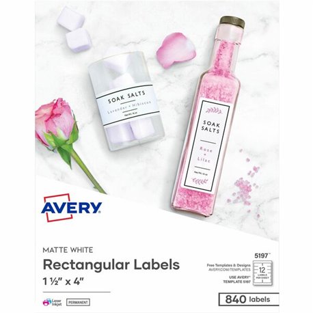 Avery Rectangle Labels - Permanent Adhesive - Rectangle - Matte White - 1 / Carton