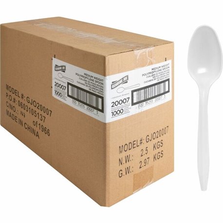 Genuine Joe Individually Wrapped Spoon - 1 Piece(s) - 1000/Carton - Spoon - 1 x Spoon - Disposable - White