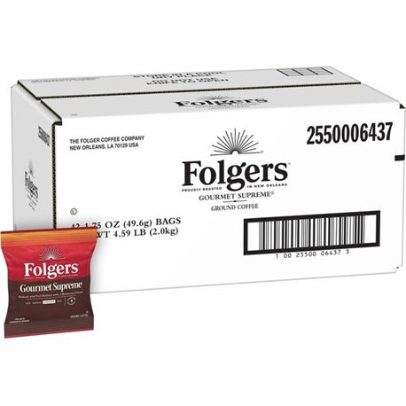 Folgers Ground Gourmet Supreme Coffee - Dark/Bold - 1.8 oz - 42 / Carton