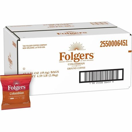 Folgers Ground 100% Colombian Supreme Coffee - Dark/Bold - 1.8 oz Per Bag - 42 / Carton
