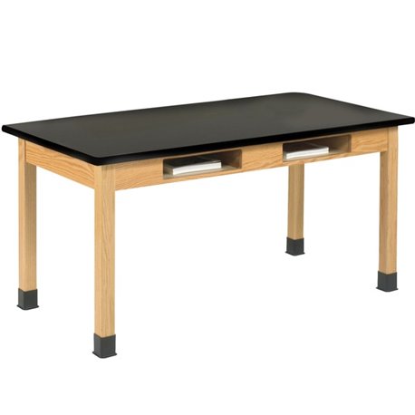 Diversified Spaces PerpetuLab Wooden Leg Science Table with Plain Apron - Black Rectangle Top - Square Leg Base - 4 Legs - 500 l