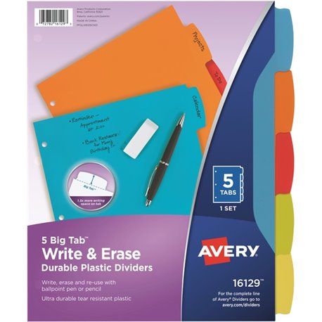 Avery Big Tab Write & Erase Durable Plastic Dividers - 5 x Divider(s) - 5 Write-on Tab(s) - 5 - 5 Tab(s)/Set - 8.5" Divider Widt