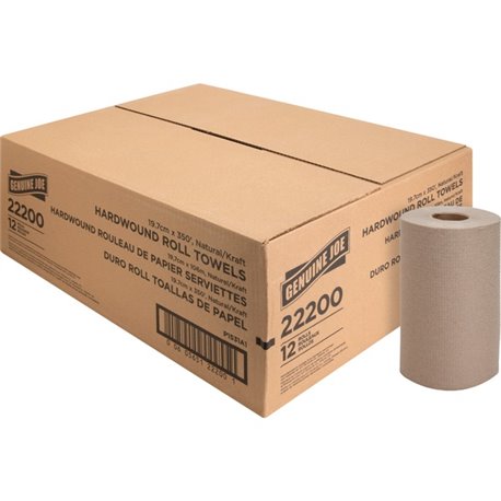 Genuine Joe Embossed Hardwound Roll Towels - 7.88" x 350 ft - 2" Core - Natural - 12 / Carton