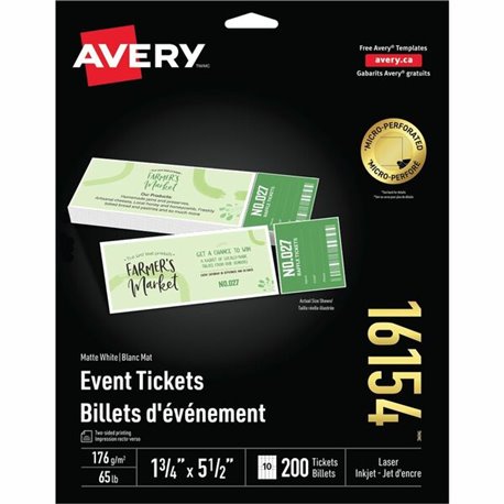 Avery Event Tickets with Tear-Away Stubs for Laser and Inkjet Printers, 1�" x 5�" - 1 3/4" Width x 5 1/2" Length - Laser, Inkjet