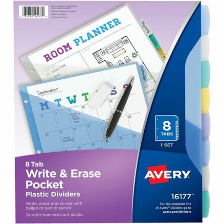 Avery Write & Erase Pocket Dividers - 8 x Divider(s) - 8 Write-on Tab(s) - 8 - 8 Tab(s)/Set - 9.3" Divider Width x 11.25" Divide