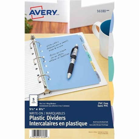 Avery Durable Plastic Write-On Dividers 5�" x 8�" , 5 tabs" 5�" x 8�" , 5 tabs - 5 x Divider(s) - Write-on Tab(s) - 5 - 5 Tab(s)