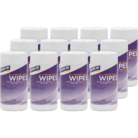 Genuine Joe All Purpose Cleaning Wipes - 5.88" Length x 5.13" Width - 100 / Canister - 12 / Carton - Pre-moistened, Non-abrasive