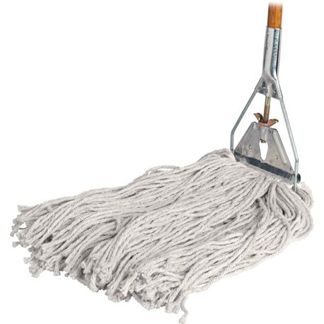 Genuine Joe Wood Handle Complete Wet Mop - 60" x 0.94" Cotton Head Wood Handle - Lightweight, Rust Resistant, Absorbent, 4-ply, 