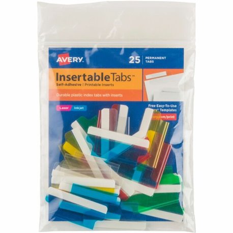 Avery Index Tabs with Printable Inserts - Print-on Tab(s) - 1.50" Tab Height - Self-adhesive, Permanent - Assorted Plastic Tab(s