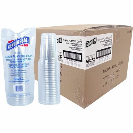 Genuine Joe 10 oz Clear Plastic Cups - 25 / Pack - 20 / Carton - Clear - Plastic - Cold Drink, Beverage