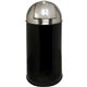 Genuine Joe Push Open Round Top Receptacle - 12 gal Capacity - Round - 29.2" Height x 14.8" Diameter - Black, Silver - 1 Each