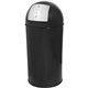 Genuine Joe Push Open Round Top Receptacle - 12 gal Capacity - Round - 29.2" Height x 14.8" Diameter - Black - 1 Each