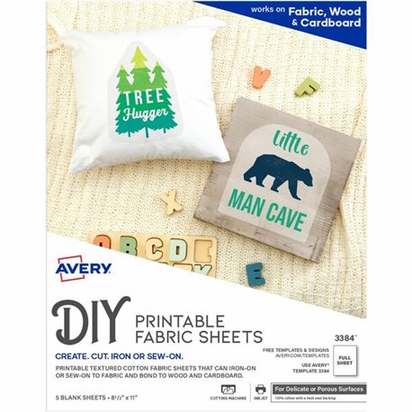 Avery Printable Fabric Sheets - Letter - 8 1/2" x 11" - Matte - 6 / Carton - Printable, Heat-seal Backing - White