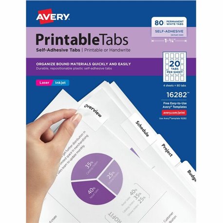 Avery Printable Repositionable Tabs - 80 Tab(s)1.75" Tab Width - Permanent - Paper Divider - White Paper Tab(s) - 80 / Pack