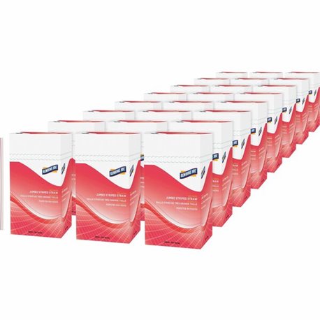 Genuine Joe Jumbo Striped Straws - 7.8" Length - Plastic - 24 / Carton - Red, White