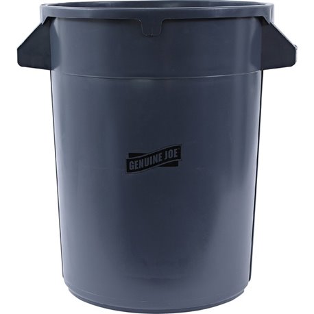 Genuine Joe Heavy-Duty Trash Container - 32 gal Capacity - Side Handle, Venting Channel - Plastic - Gray - 1 Each