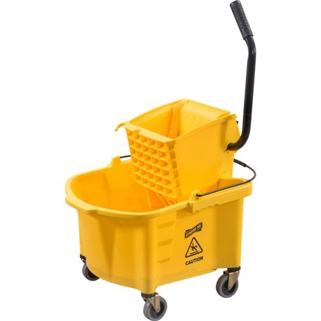 Genuine Joe Splash Shield Mop Bucket/Wringer - 6.50 gal - Wringer, Caution Sign, Handle, Measurement Marking, Caster, Putty Knif