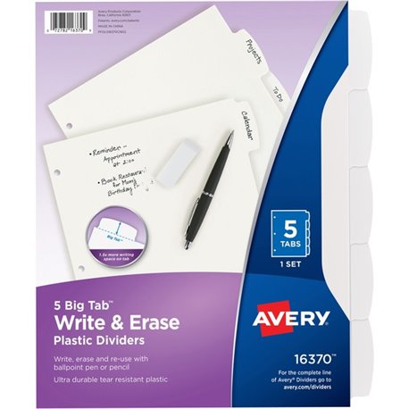 Avery Big Tab Write & Erase Dividers - 5 x Divider(s) - Write-on Tab(s) - 5 - 5 Tab(s)/Set - 8.5" Divider Width x 11" Divider Le