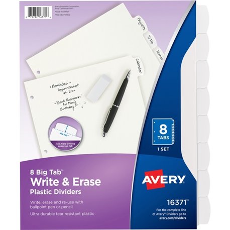 Avery Big Tab Write & Erase Dividers - 8 x Divider(s) - Write-on Tab(s) - 8 - 8 Tab(s)/Set - 8.5" Divider Width x 11" Divider Le