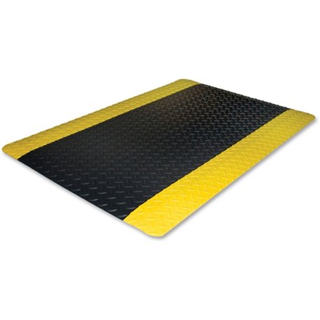 Genuine Joe Safe Step Anti-Fatigue Floor Mats - Warehouse, Factory - 12 ft Length x 36" Width x 0.552" Thickness - Black, Yellow