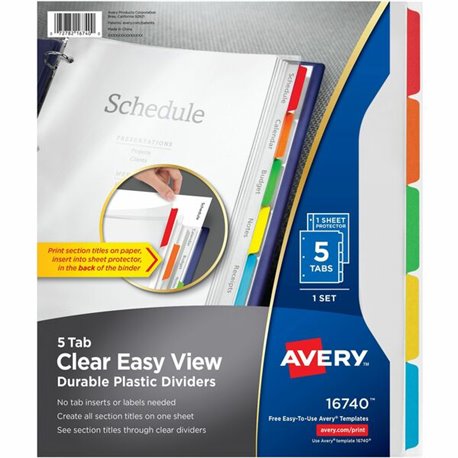 Avery Clear Easy View Durable Plastic Dividers 5 tabs, 1 set - 5 x Divider(s) - 5 - 5 Tab(s)/Set - 8.5" Divider Width x 11" Divi