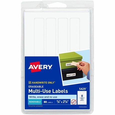 Avery Erasable Multi-Use Labels - 7/8" Height x 2 7/8" Width - Removable Adhesive - Rectangle - White - Film - 8 / Sheet - 180 T
