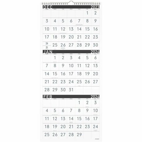 At-A-Glance QuickNotes Three Month Horizontal Wall Calendar - Large Size - Julian Dates - Monthly - 15 Month - December 2023 - F