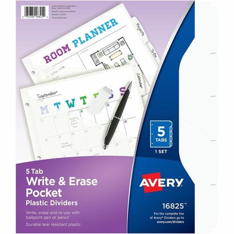 Avery Write & Erase Pocket Plastic Dividers - 5 x Divider(s) - 5 Write-on Tab(s) - 5 - 5 Tab(s)/Set - 9.3" Divider Width x 11.25