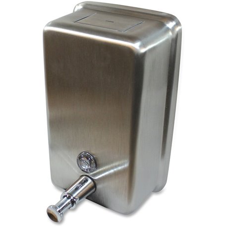 Genuine Joe Stainless Vertical Soap Dispenser - Manual - 1.25 quart Capacity - Tamper Proof, Theft Proof, Refillable - Stainless